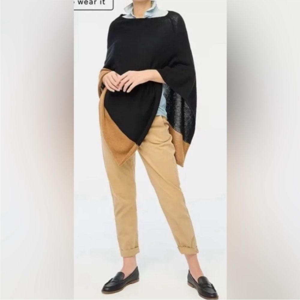 J. Crew Black and Brown Asymmetrical Poncho Sweater Cashmere Wool Blend